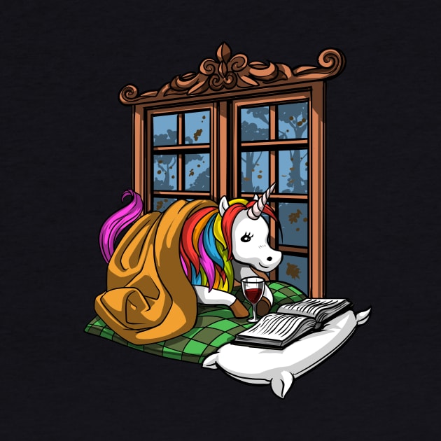 Magical Unicorn Wine Lover Reading A Book by underheaven